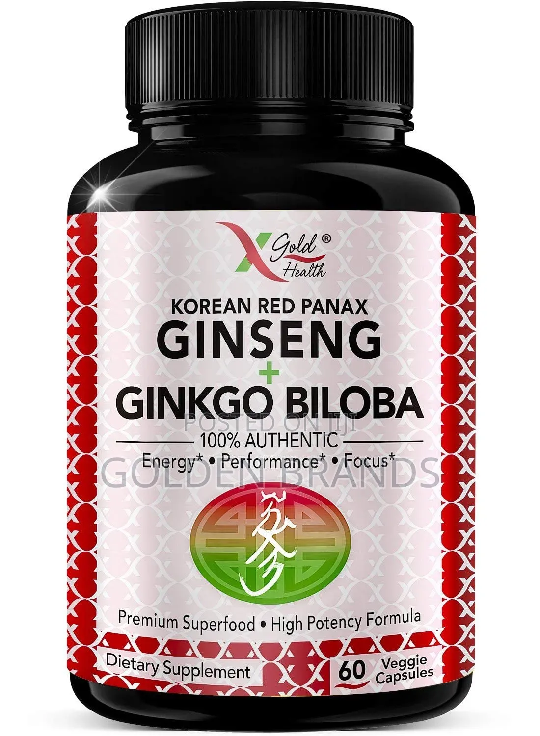 Korean Red Panax Ginseng + Ginkgo Biloba (60 Capsules)