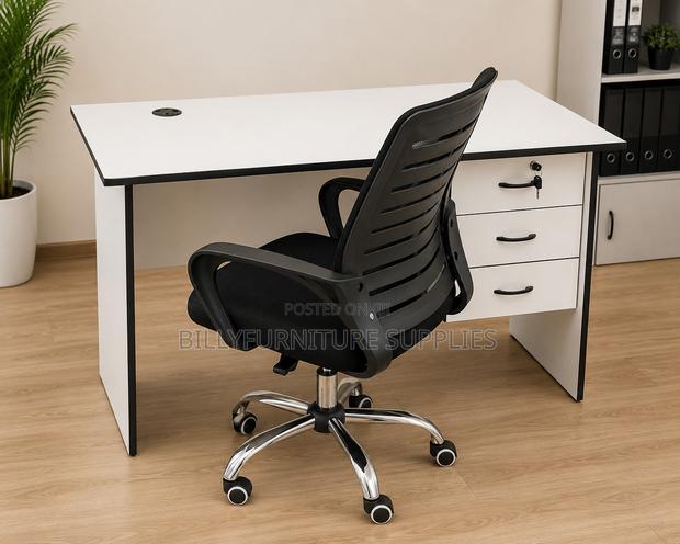 Modern White 3-Drawer Office Desk Nairobi | Lockable Workstation