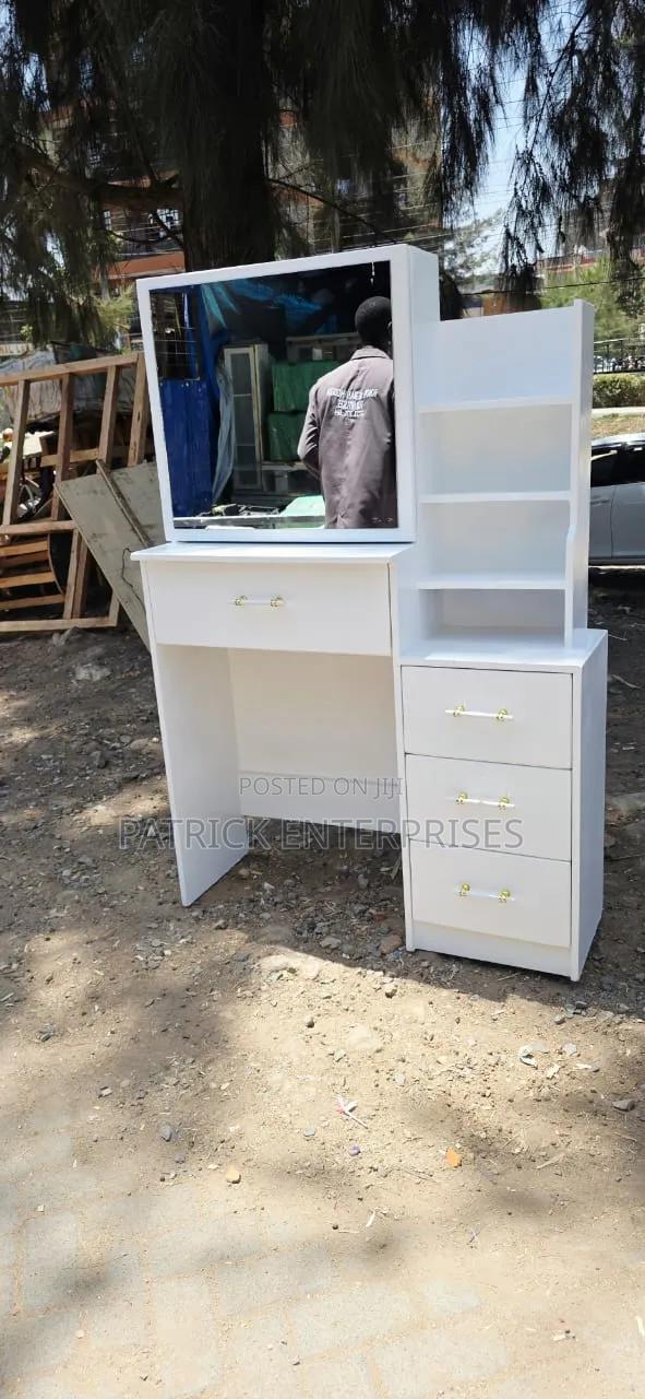 Modern White Dressing Table With a Sliding Mirror With Storage Shelves - thumbnail 2