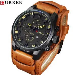 Curren 8225 Leather Quartz Brown Business Watch for Men
