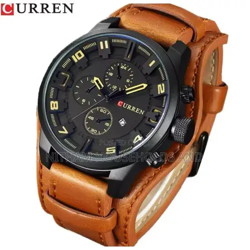 Curren 8225 Leather Quartz Brown Business Watch for Men