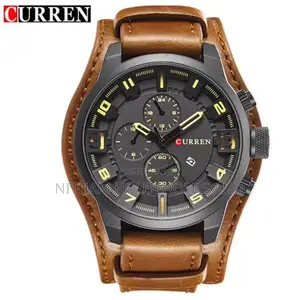 Curren 8225 Leather Quartz Brown Business Watch for Men