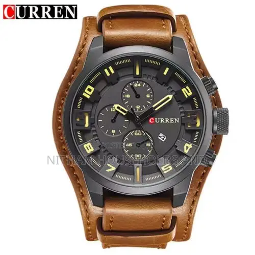 Curren 8225 Leather Quartz Brown Business Watch for Men