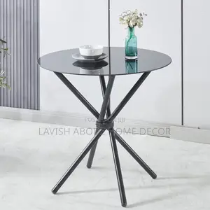 Round Black Tempered Glass Table 80cm – Dining Meeting Table