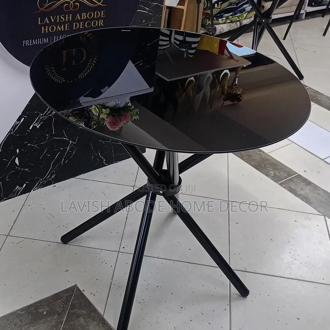 Round Black Tempered Glass Table 80cm – Dining Meeting Table