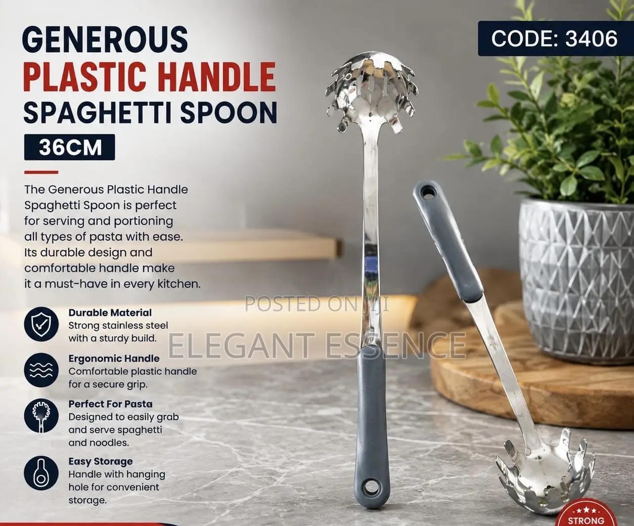 Plastic Handle Spaghetti Spoon–36cm