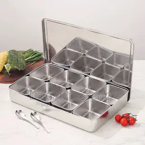 Stainless Steel Square Masala Dabba/Spice Box With 9 Compartments