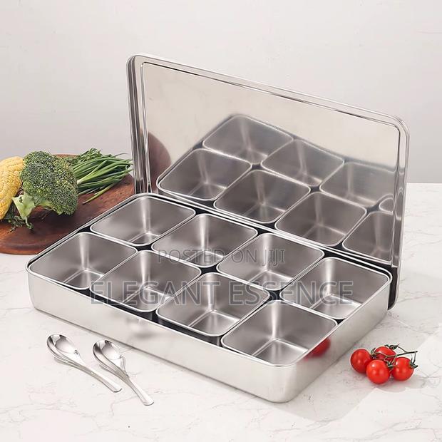 Stainless Steel Square Masala Dabba/Spice Box With 9 Compartments