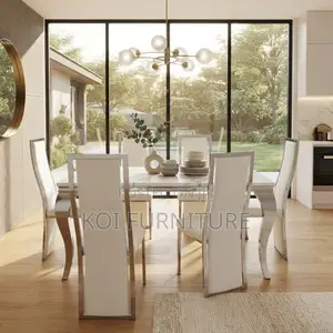 Dining Set; Six Seaters Golden Marble Dining Set