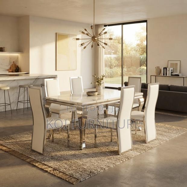 Dining Set; Six Seaters Golden Marble Dining Set - thumbnail 5