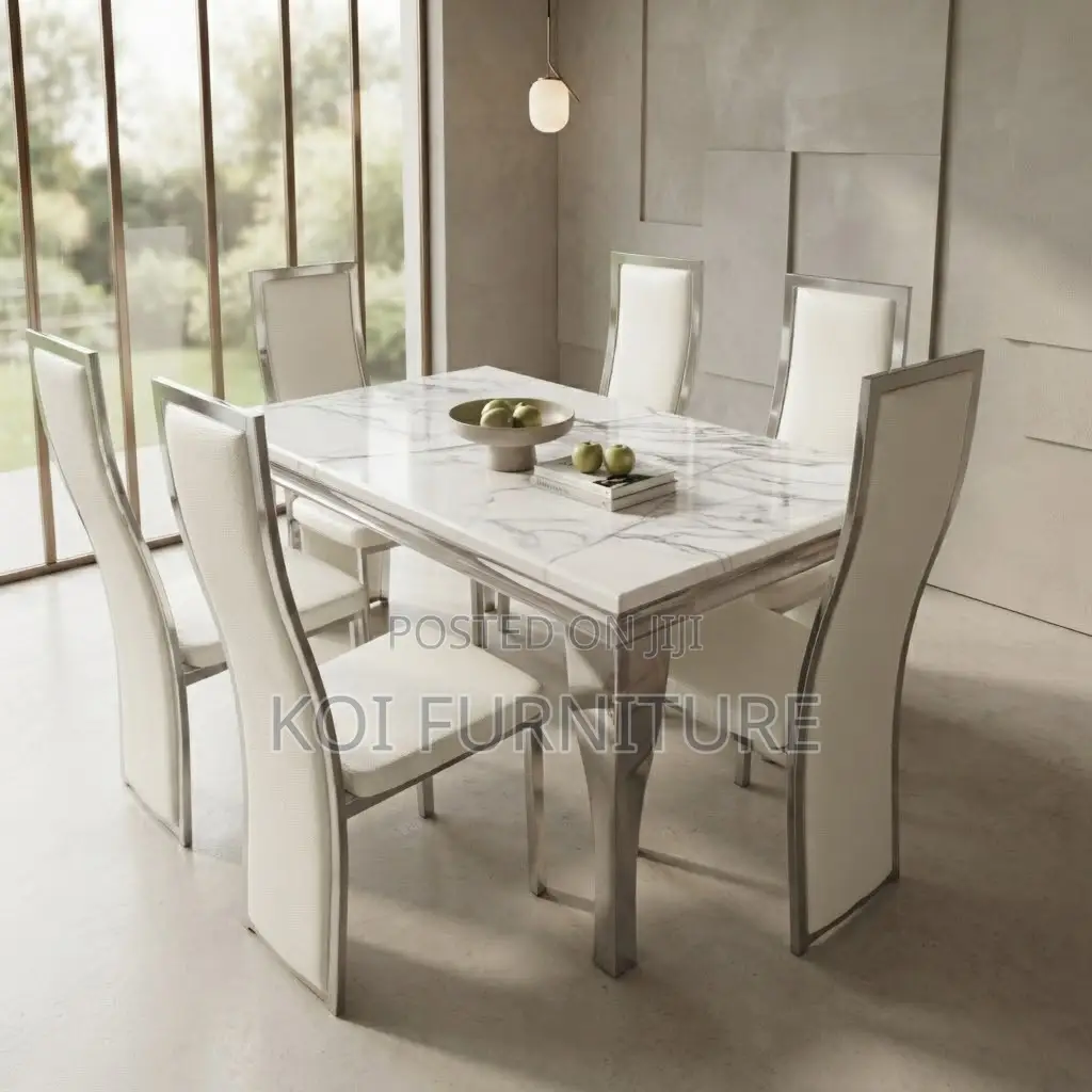 Dining Set; Six Seaters Golden Marble Dining Set