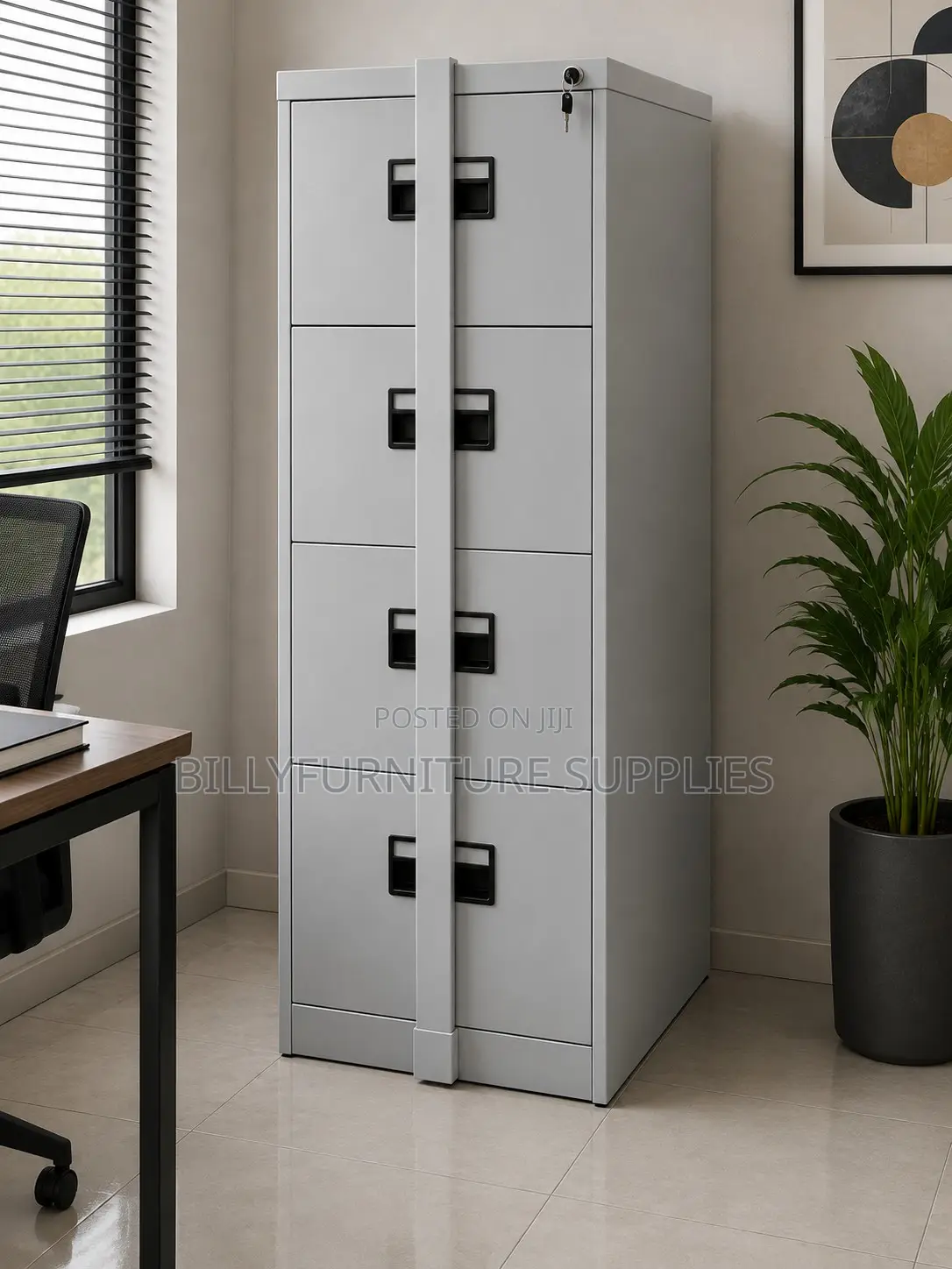 Modern 4-Drawer Steel Filing Cabinet | Secure Lockable Office Storage