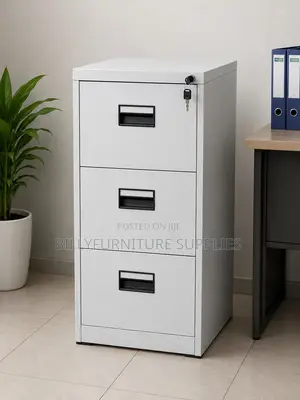 Sleek 3-Drawer Steel Filing Cabinet | Lockable Vertical Office Storage