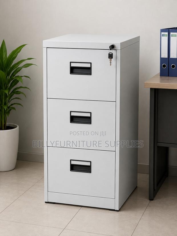 Sleek 3-Drawer Steel Filing Cabinet | Lockable Vertical Office Storage - main view