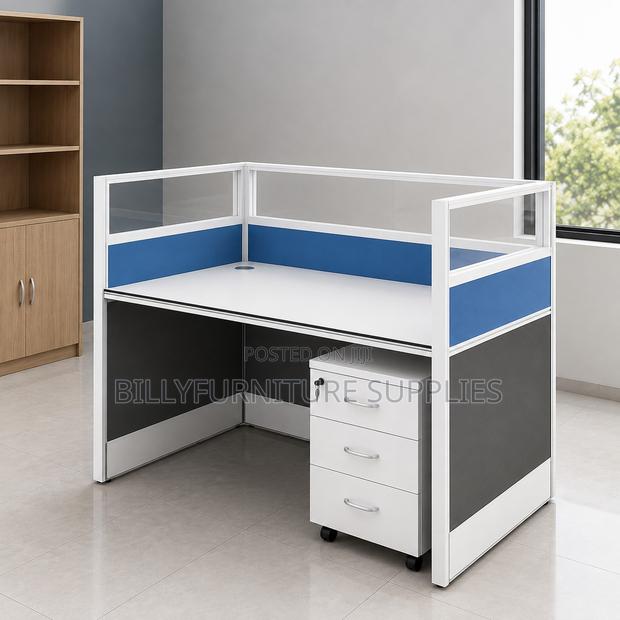 Modern 1-Person Office Workstation | Blue Partition Desk - thumbnail 2