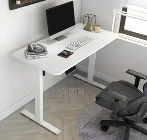 Office Desk : Electric Height Adjustable 120CM White Table