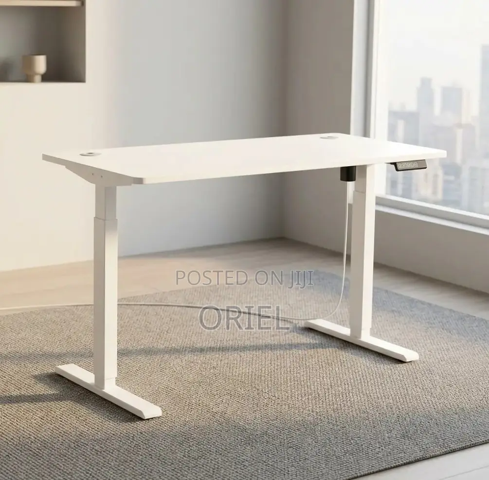 Office Desk : Electric Height Adjustable 120CM White Table