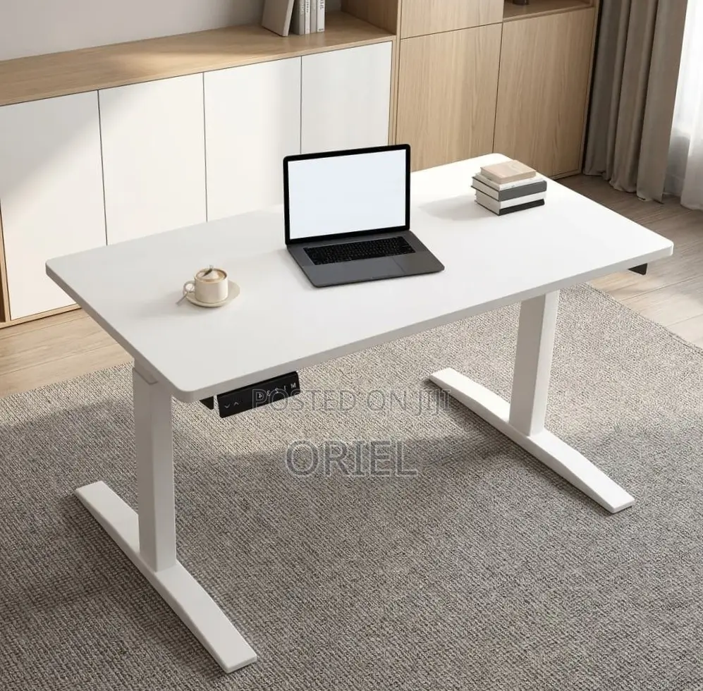 Office Desk : Electric Height Adjustable 120CM White Table