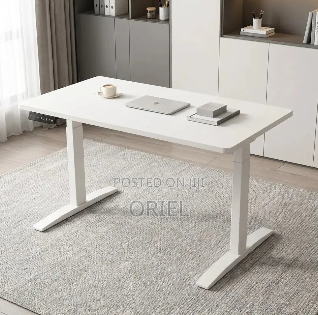 Office Desk : Electric Height Adjustable 120CM White Table
