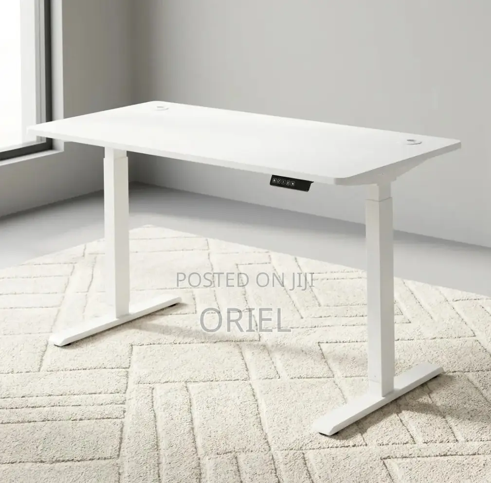 Office Desk : Electric Height Adjustable 120CM White Table