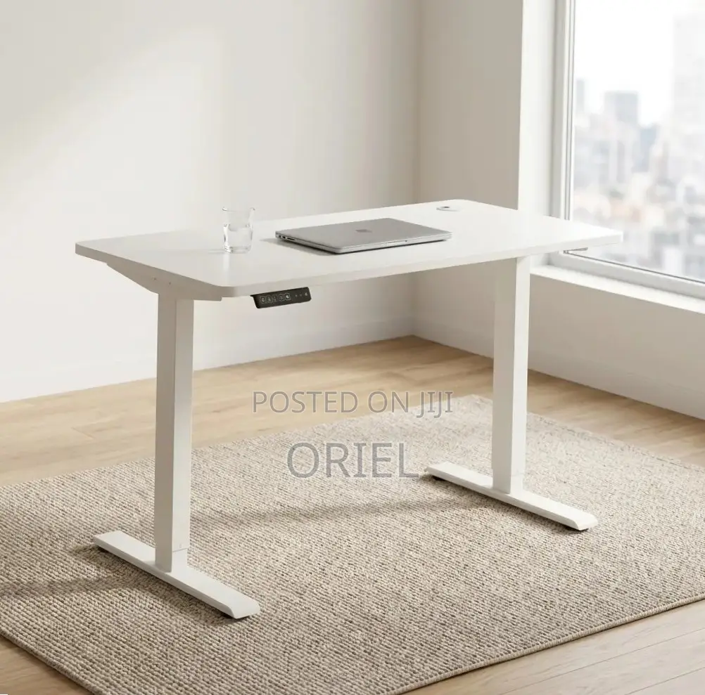 Office Desk : Electric Height Adjustable 120CM White Table