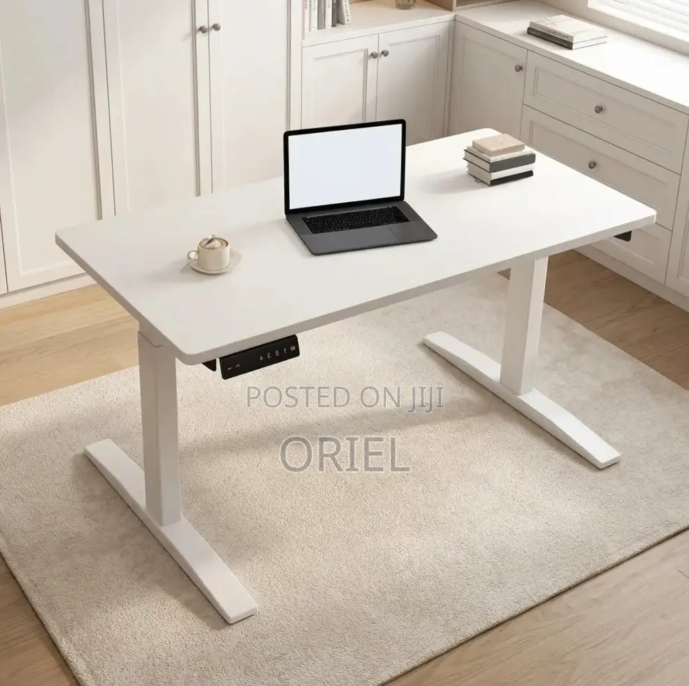 Office Desk : Electric Height Adjustable 120CM White Table