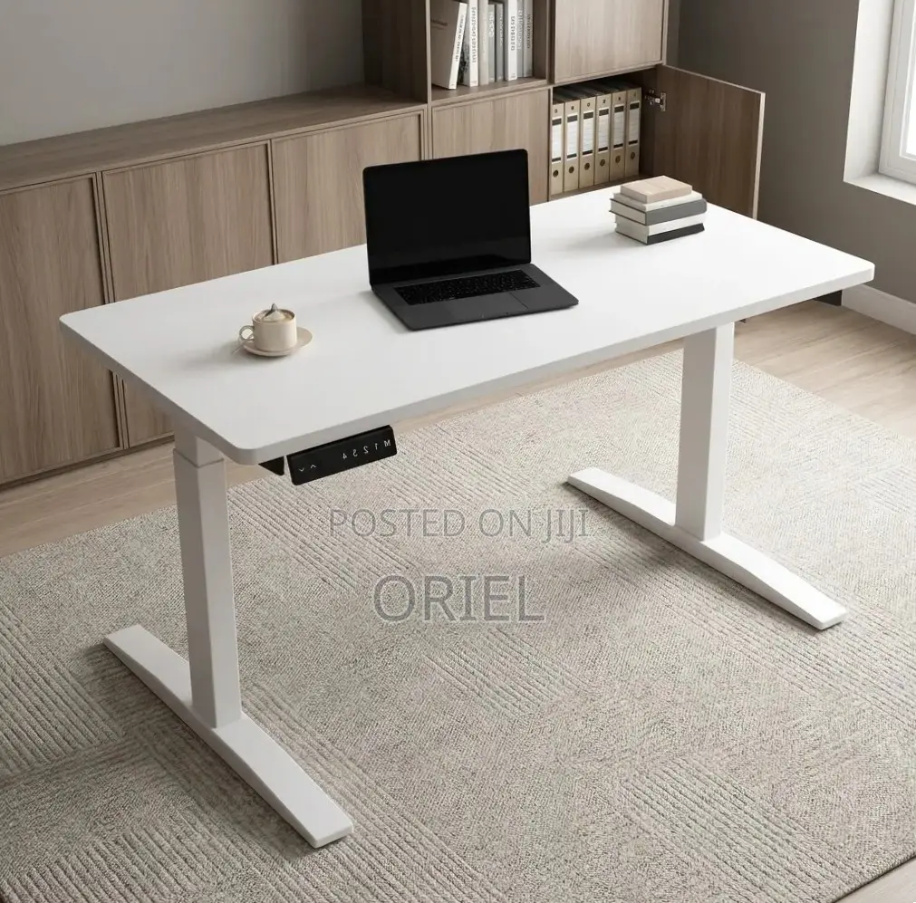Office Desk : Electric Height Adjustable 120CM White Table