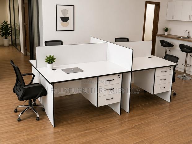 4-Way Office Workstation | White Cluster Desks With Lockable Drawers