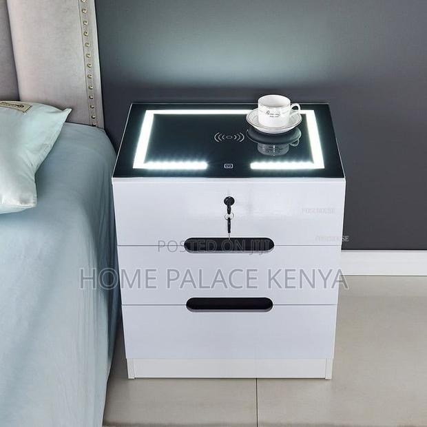 Bedside Cabinet; Contemporary LED Nightstand With Storage Cabinet