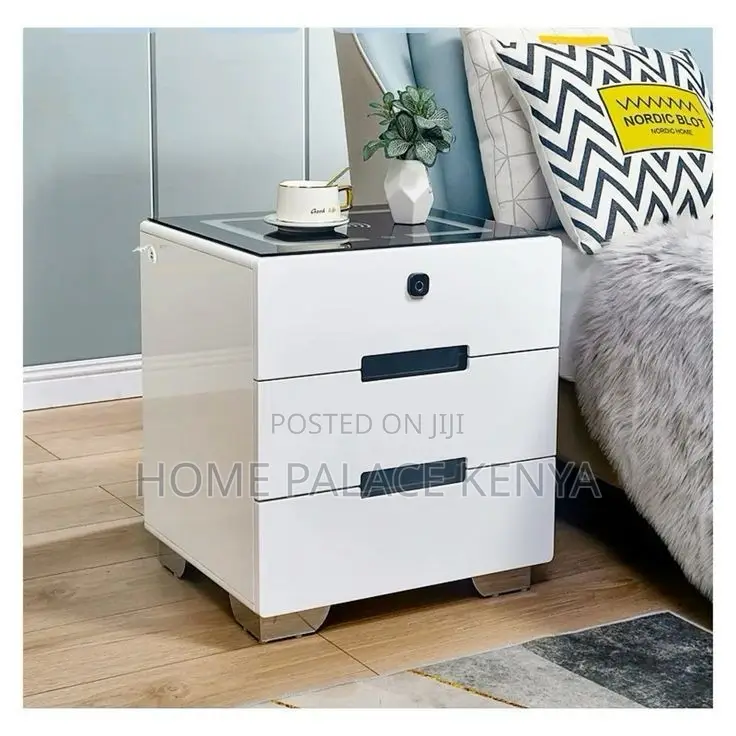 Bedside Cabinet; Contemporary LED Nightstand With Storage Cabinet