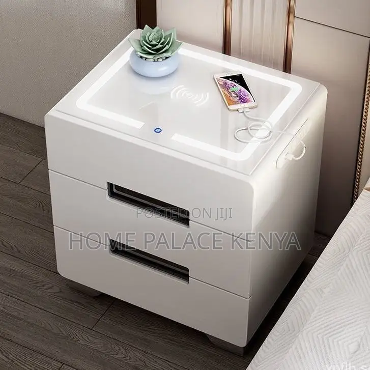 Bedside Cabinet; Contemporary LED Nightstand With Storage Cabinet