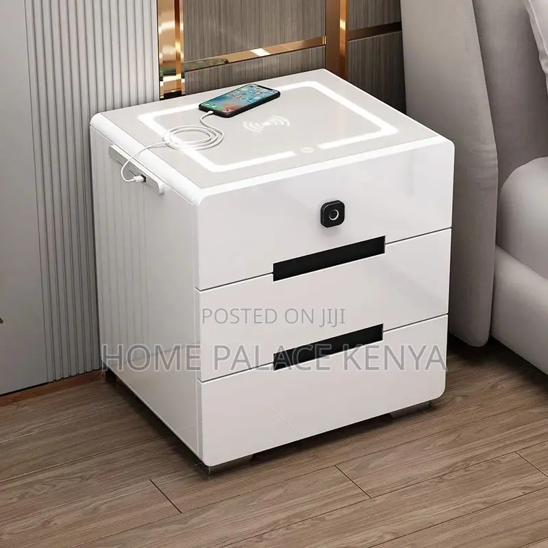 Bedside Cabinet; Contemporary LED Nightstand With Storage Cabinet