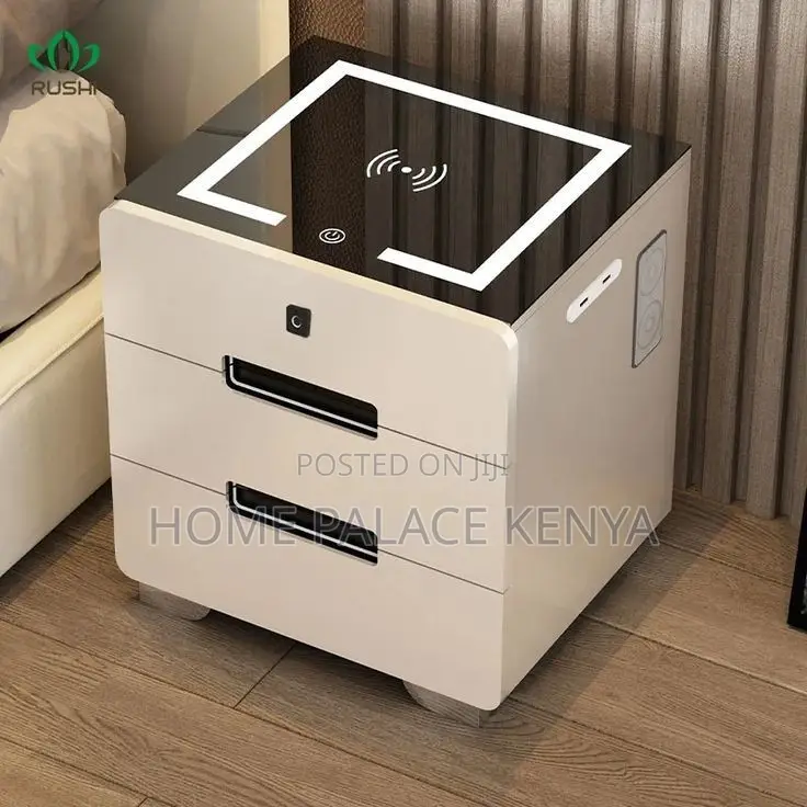 Bedside Cabinet; Contemporary LED Nightstand With Storage Cabinet