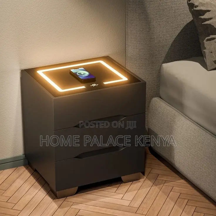 Bedside Cabinet; Contemporary LED Nightstand With Storage Cabinet