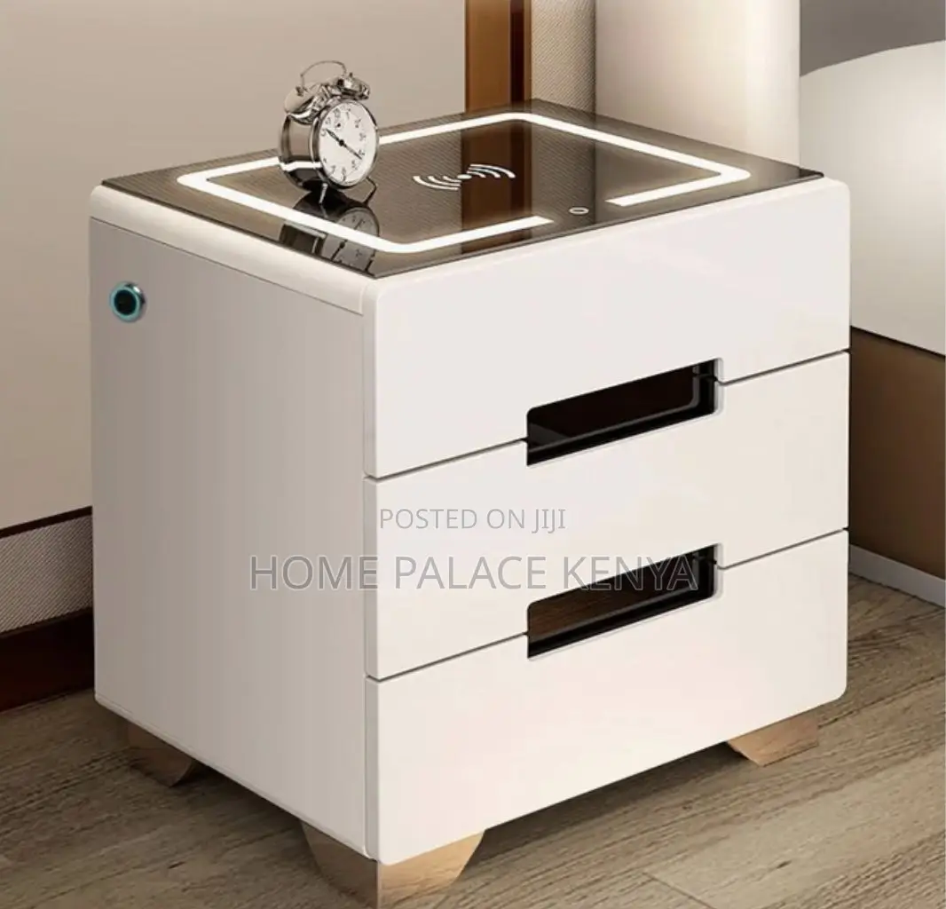 Bedside Cabinet; Contemporary LED Nightstand With Storage Cabinet