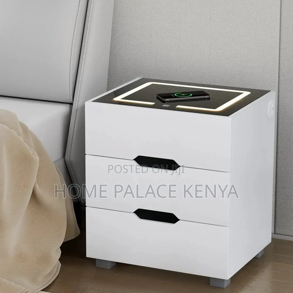 Bedside Cabinet; Contemporary LED Nightstand With Storage Cabinet