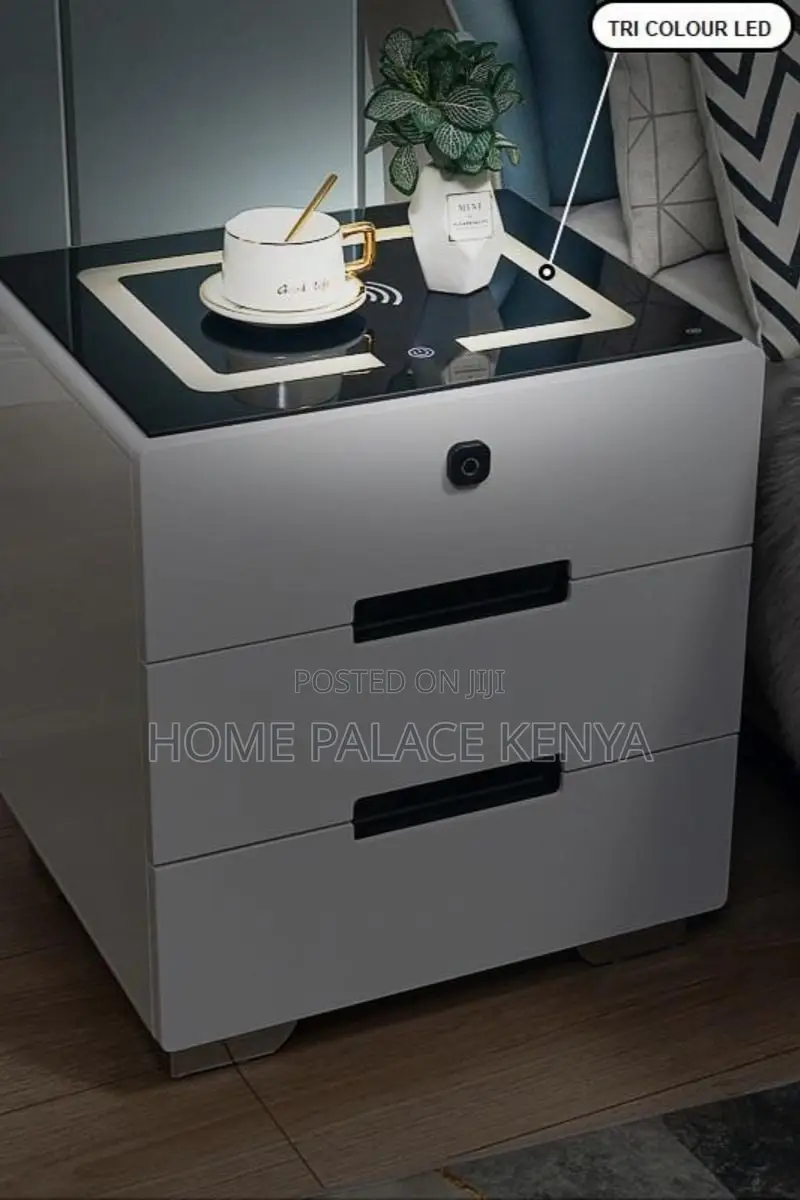 Bedside Cabinet; Contemporary LED Nightstand With Storage Cabinet