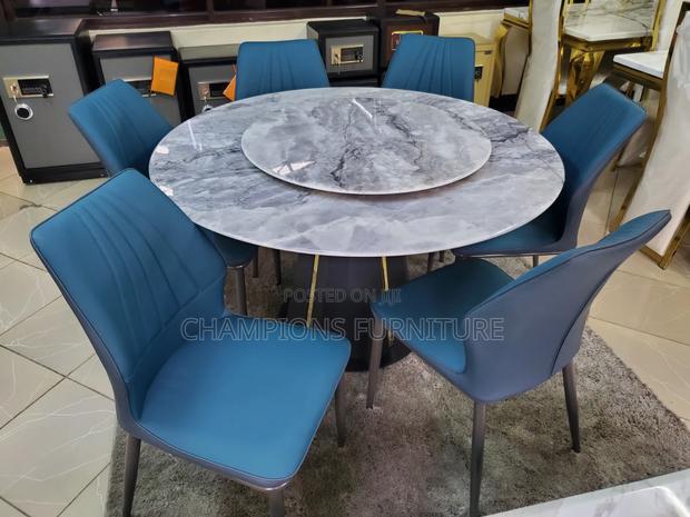 7-Piece Marble Dining Table With 6 Chairs - thumbnail 2