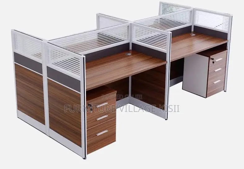Workstation Desk: 4- Way Wood Office Desk