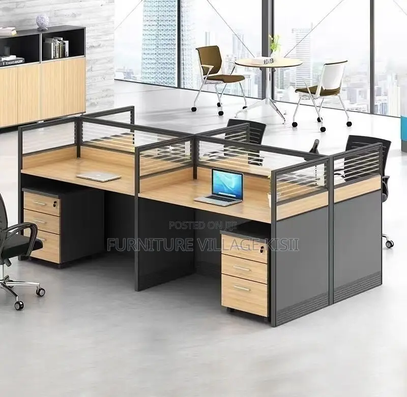 Workstation Desk: 4- Way Wood Office Desk