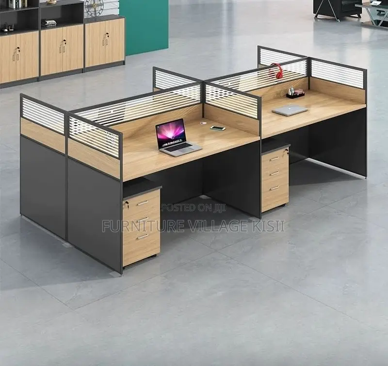 Workstation Desk: 4- Way Wood Office Desk