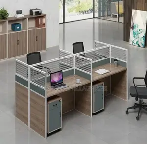 Workstation Desk: 4- Way Wood Office Desk