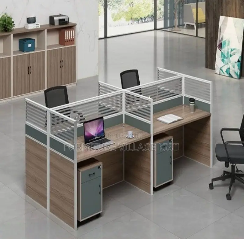 Workstation Desk: 4- Way Wood Office Desk