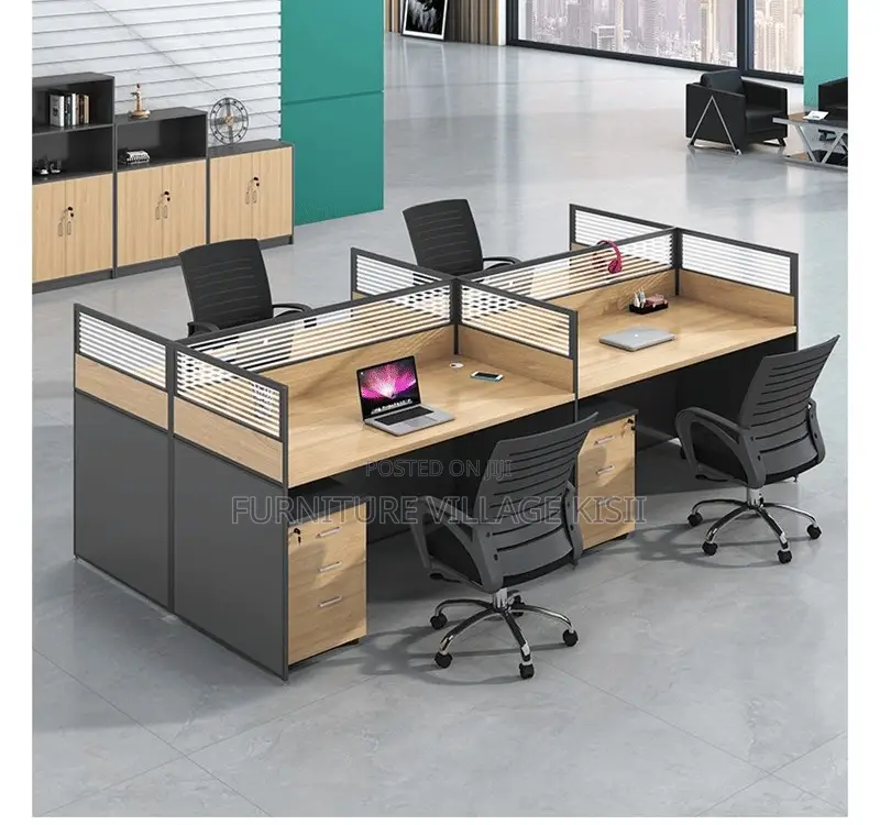 Workstation Desk: 4- Way Wood Office Desk