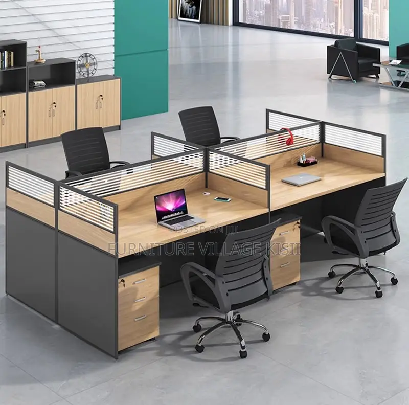 Workstation Desk: 4- Way Wood Office Desk