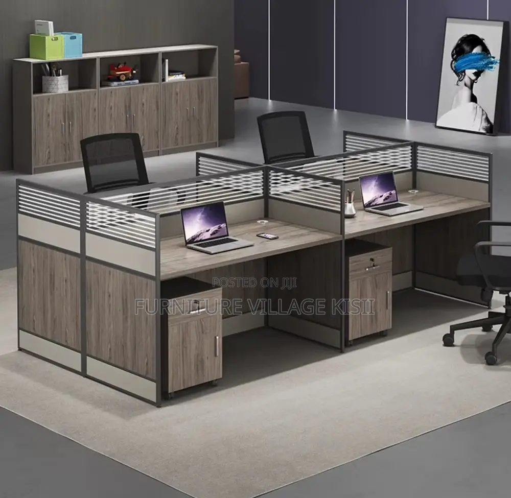 Workstation Desk: 4- Way Wood Office Desk