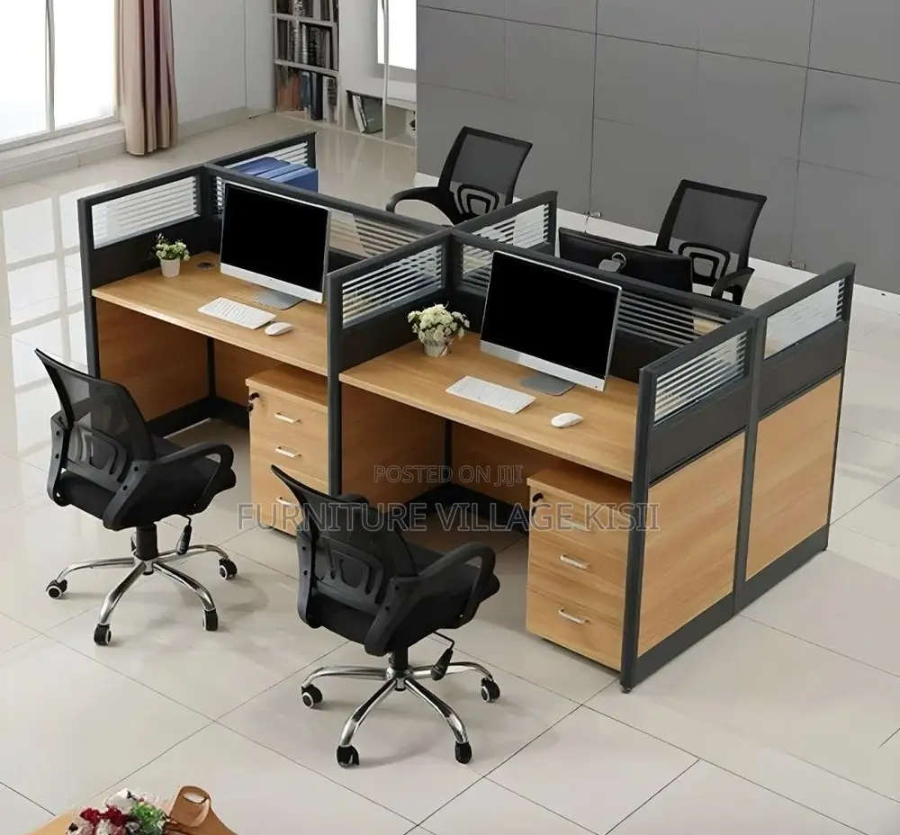 Workstation Desk: 4- Way Wood Office Desk