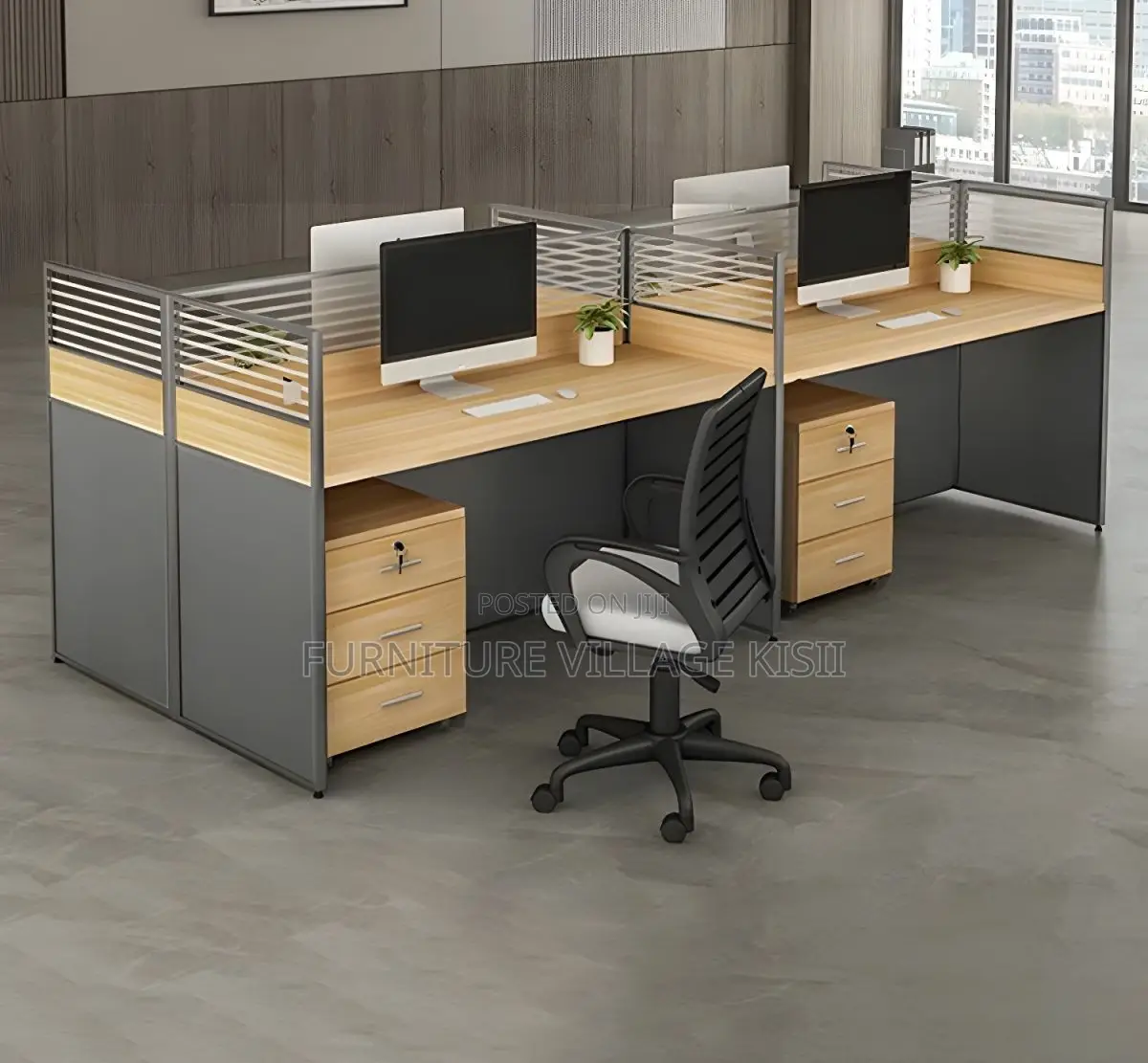 Workstation Desk: 4- Way Wood Office Desk