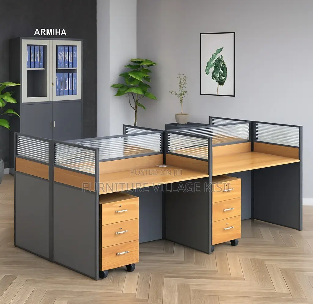 Workstation Desk: 4- Way Wood Office Desk