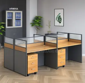 Workstation Desk: 4- Way Wood Office Desk